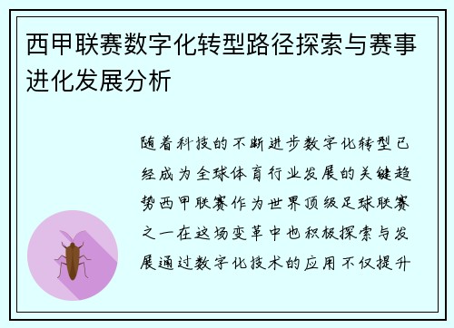 西甲联赛数字化转型路径探索与赛事进化发展分析