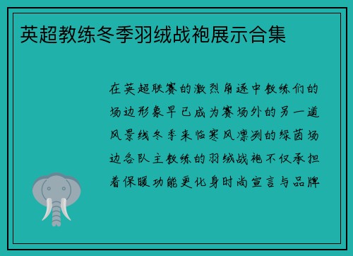 英超教练冬季羽绒战袍展示合集