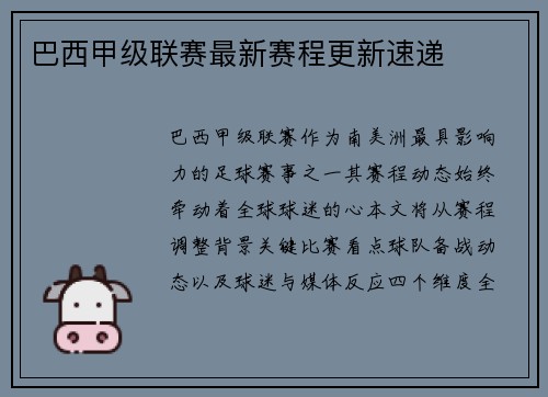 巴西甲级联赛最新赛程更新速递