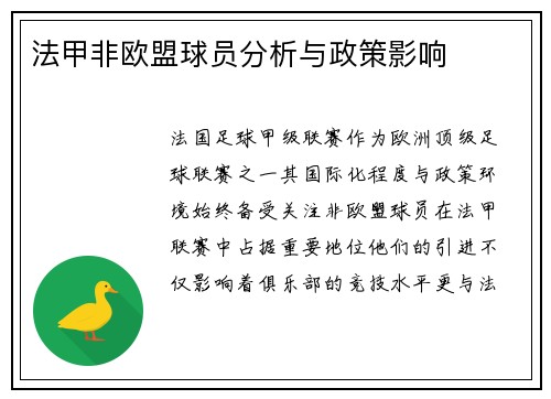 法甲非欧盟球员分析与政策影响
