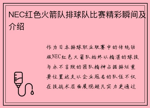 NEC红色火箭队排球队比赛精彩瞬间及介绍