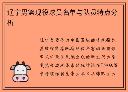 辽宁男篮现役球员名单与队员特点分析